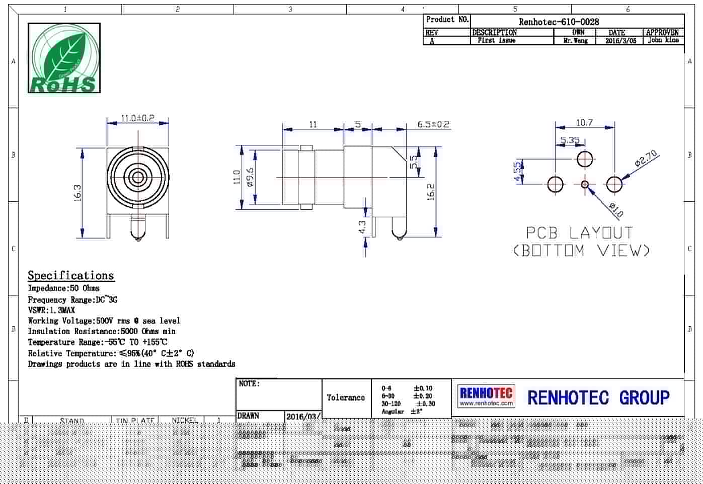 bnc射频同轴连接器 弯式母头 PCB板端
