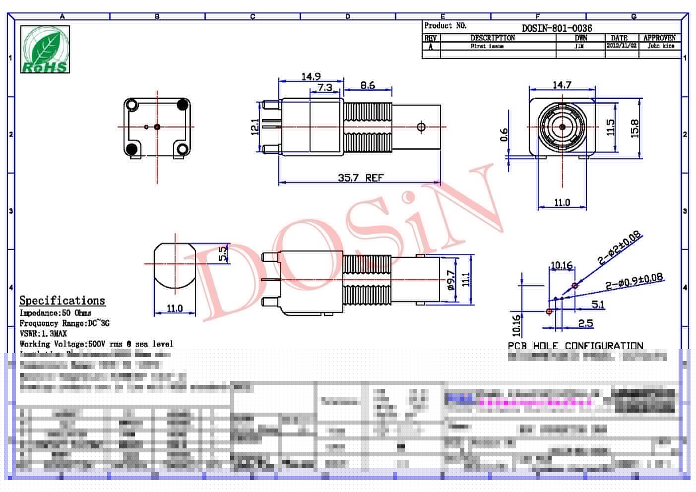 bnc 连接器 压电 90度白色塑胶外壳绝缘母头 PCB