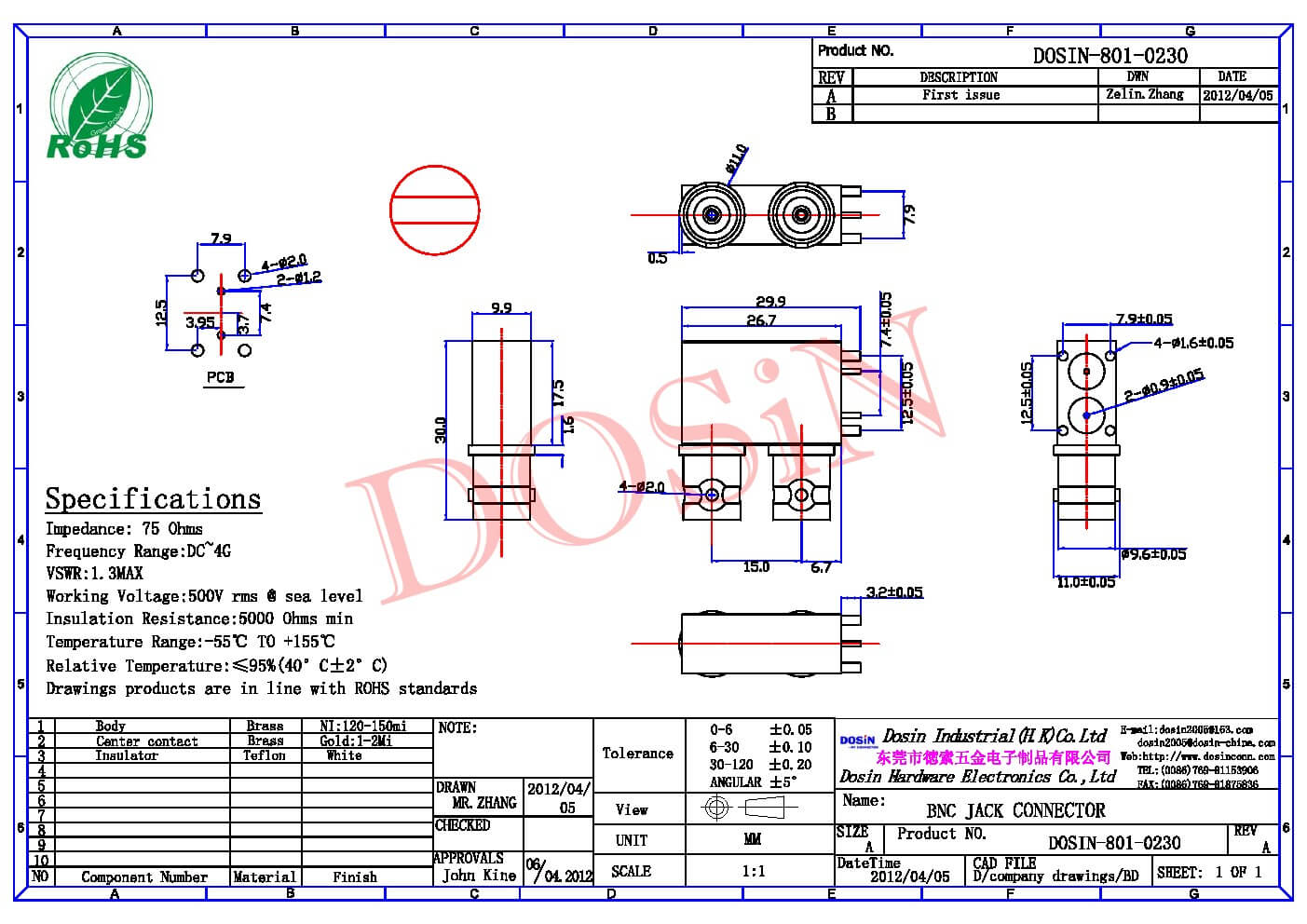 bnc母头弯角插孔双头接pcb板连接器