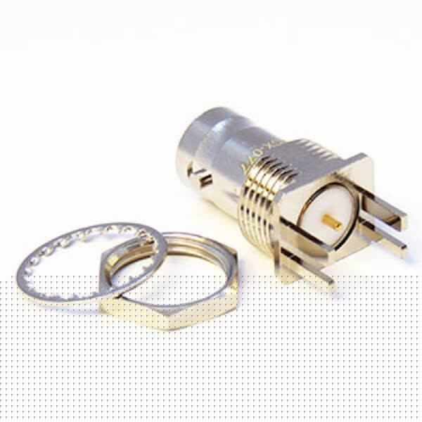 HD BNC连接器180度母头卡板接PCB板厚度2.1mm穿墙式 HD BNC连接器180度母头卡板接PCB板厚度2.1mm穿墙式