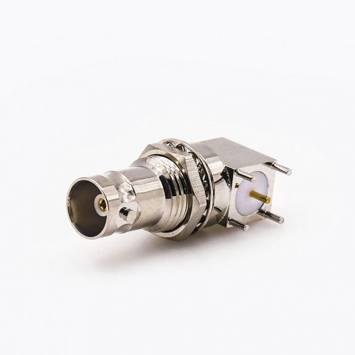 弯式BNC连接器75Ω母头PCB安装插孔前锁穿墙 弯式BNC连接器75Ω母头PCB安装插孔前锁穿墙