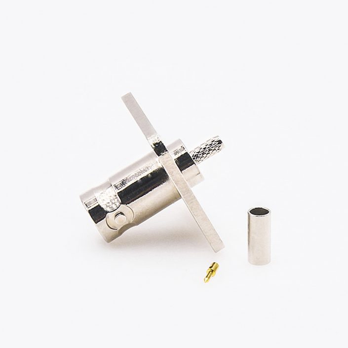 面板安装BNC连接器4孔法兰母头直式接RG174/RG316 面板安装BNC连接器4孔法兰母头直式接RG174/RG316