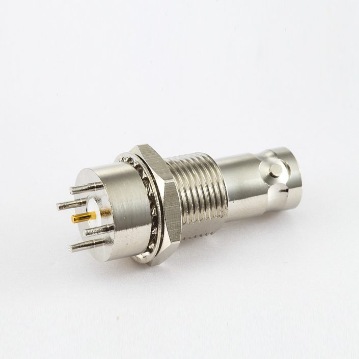 50ΩBNC连接器用于PCB母头直式前锁穿墙插孔 50ΩBNC连接器用于PCB母头直式前锁穿墙插孔