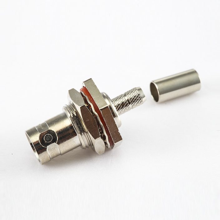 RG58/RG142防水后锁穿墙BNC母头180度连接器压接 RG58/RG142防水后锁穿墙BNC母头180度连接器压接