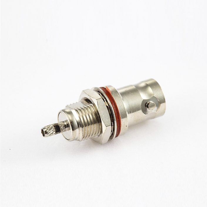 RG178用螺母的防水接线BNC连接器母头180度后锁穿墙开天窗式压接 RG178用螺母的防水接线BNC连接器母头180度后锁穿墙开天窗式压接
