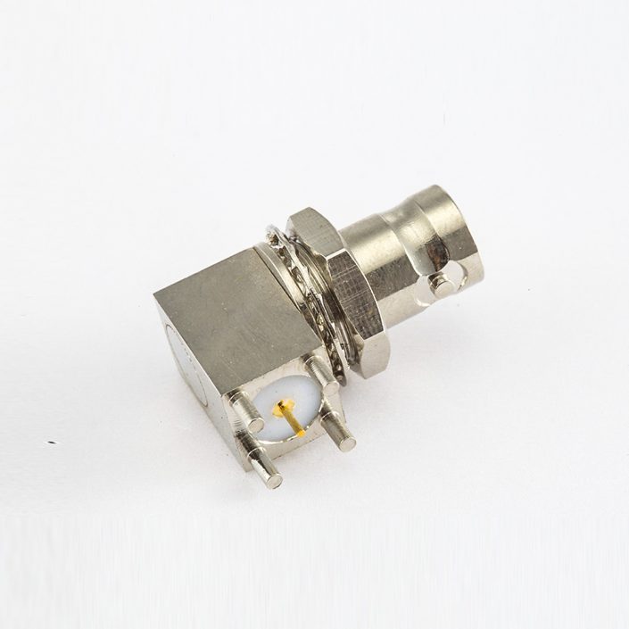 BNC连接器插孔弯式面板安装前锁穿墙PCB插孔50ohm BNC连接器插孔弯式面板安装前锁穿墙PCB插孔50ohm