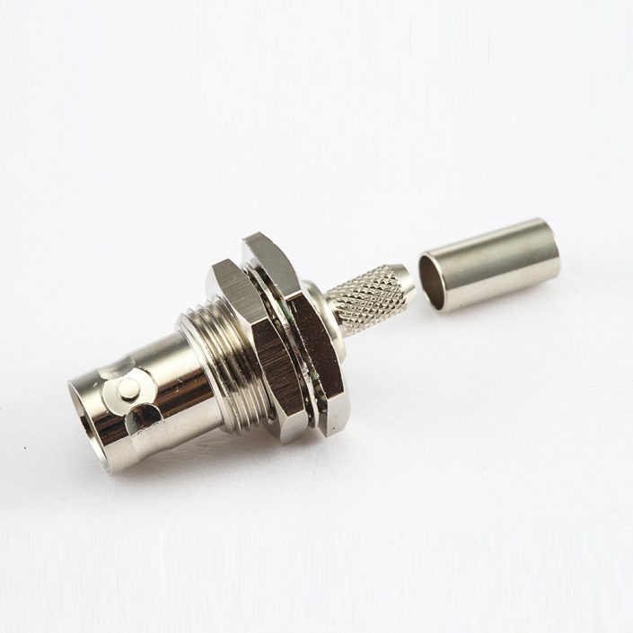 RG58/RG142BNC连接器压接母头180度面板安装前锁穿墙 RG58/RG142BNC连接器压接母头180度面板安装前锁穿墙