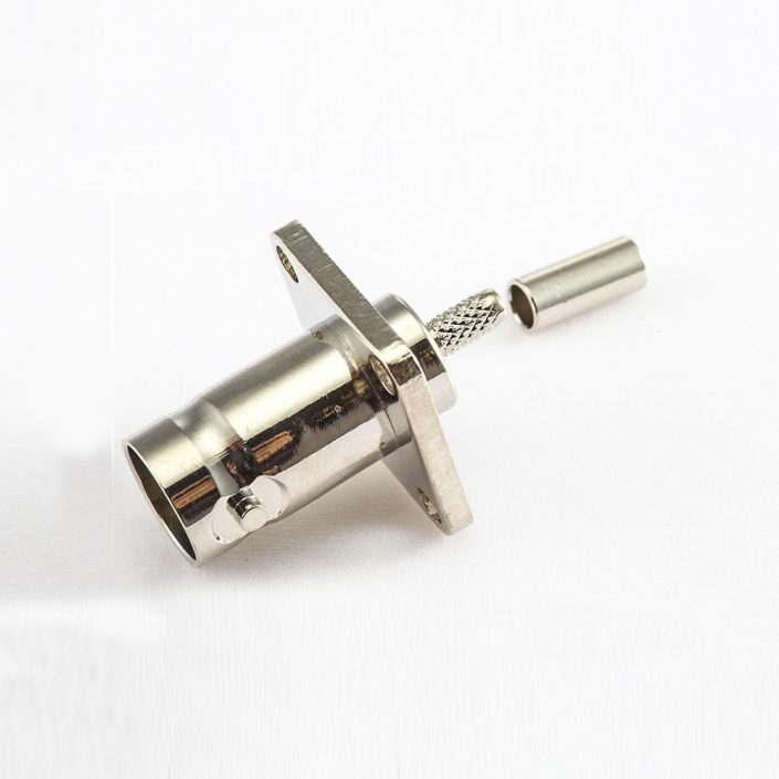 RG174/RG316BNC连接器的压接接线母头180度4孔法兰 RG174/RG316BNC连接器的压接接线母头180度4孔法兰