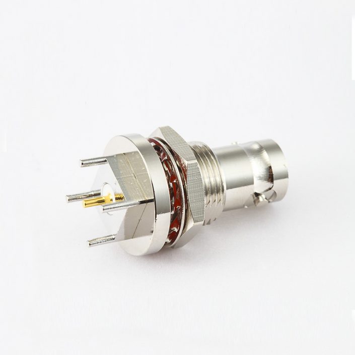 母头BNC连接器PCB安装直插孔50ohm前锁穿墙 母头BNC连接器PCB安装直插孔50ohm前锁穿墙