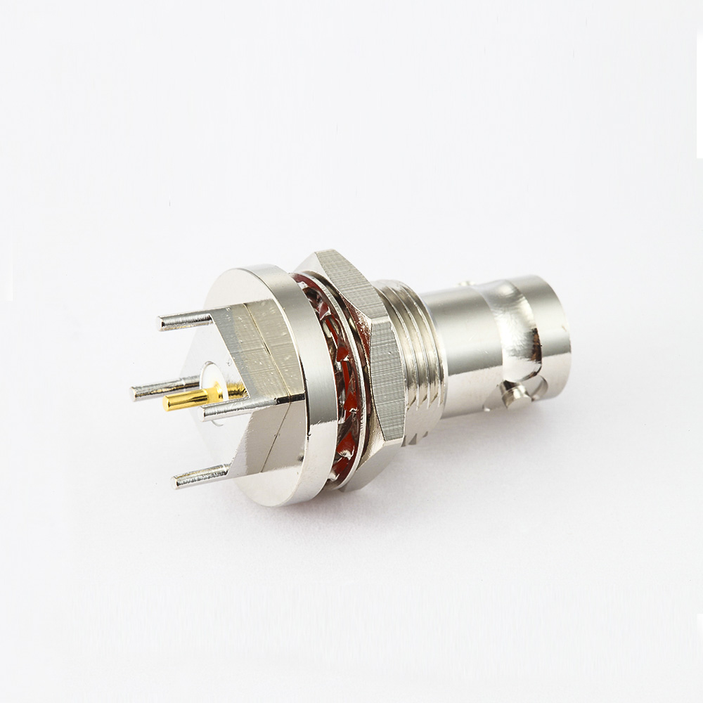 母头BNC连接器PCB安装直插孔50ohm前锁穿墙