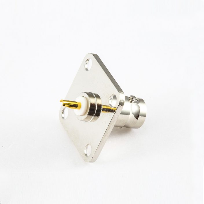 BNC接线焊接4孔法兰母头直型50ohm连接器 BNC接线焊接4孔法兰母头直型50ohm连接器
