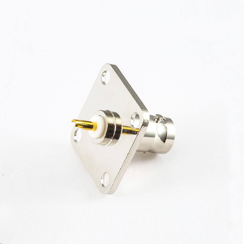BNC接线焊接4孔法兰母头直型50ohm连接器