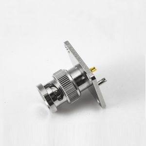 BNC连接器接线公头180度面板安装4孔法兰焊杯75ohm