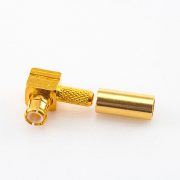 射频连接器MCX压接式接头公头弯式铜镀金50Ω