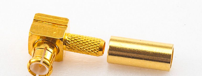 射频连接器MCX压接式接头公头弯式铜镀金50Ω