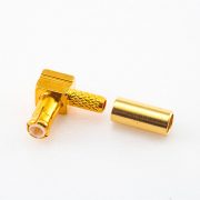 MCX射频连接器压接式接头公头弯式铜镀金50Ω