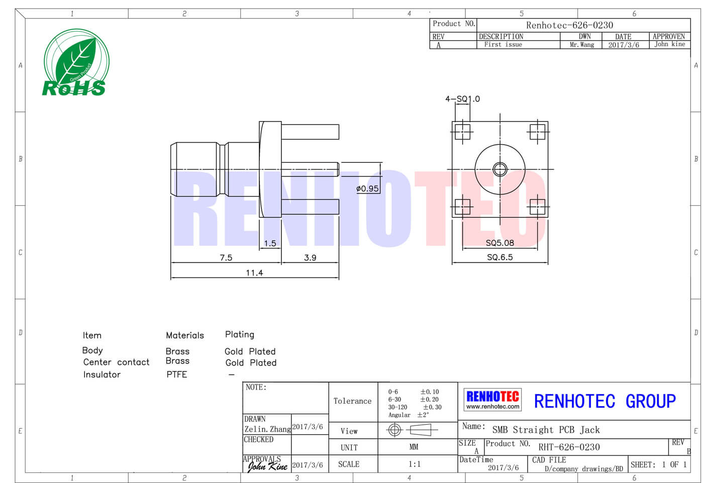 pcb连接器 插座板端直插母头smb同轴连接器