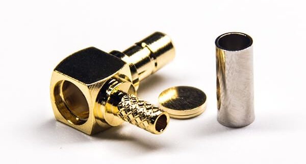 母式SMB接头弯头90度镀金带套管式压接接线