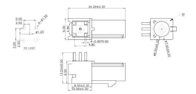 FAKRA SMB 连接器 C 型棕色同轴母通孔，用于 PCB