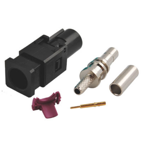 FAKRA压铸件A型公头黑色压接接线RG316 RG174车载音响用连接器 FAKRA压铸件A型公头黑色压接接线RG316 RG174车载音响用连接器