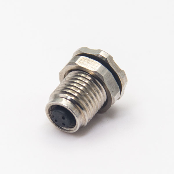 圆形防水m5连接器3pin母头插座防水焊线式前锁板面板安装 圆形防水m5连接器3pin母头插座防水焊线式前锁板面板安装