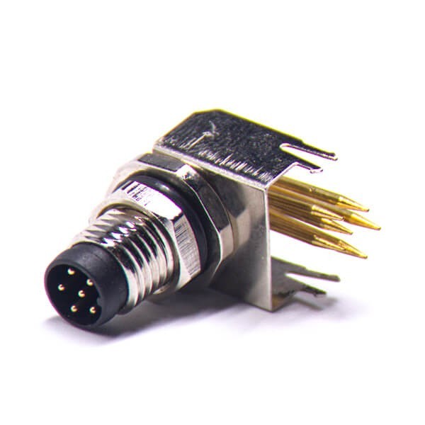 M8弯角PCB板端前锁连接器A型6芯防水公座传感器 M8弯角PCB板端前锁连接器A型6芯防水公座传感器