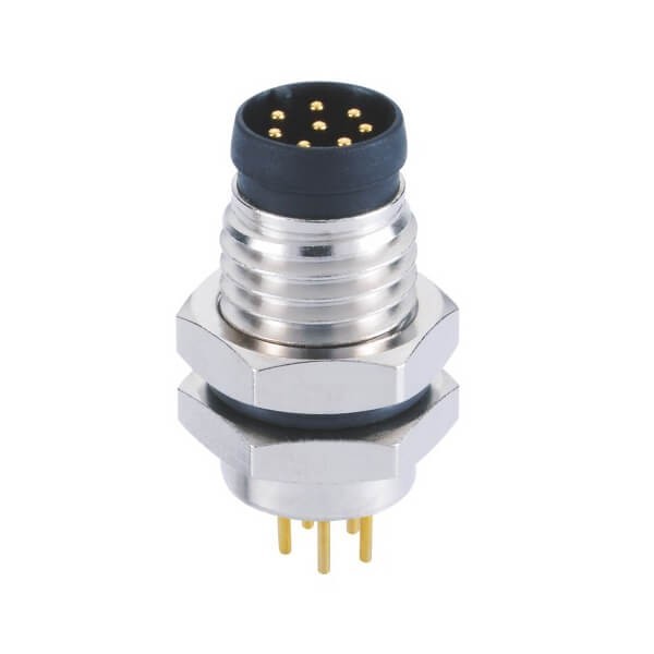 M8 PCB连接器A型板端插板式前锁8芯公插座工业连接器 M8 PCB连接器A型板端插板式前锁8芯公插座工业连接器