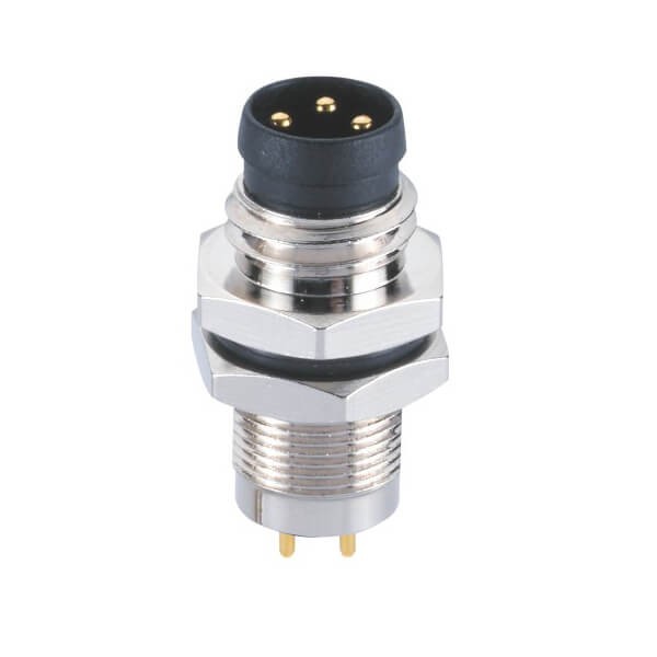 M8防水插座连接器A型PCB板端后锁4芯公插座传感器 M8防水插座连接器A型PCB板端后锁4芯公插座传感器