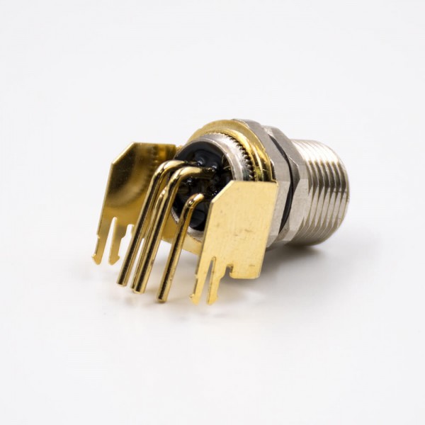 M8连接器母头4芯板端插座弯式接PCB板前锁板传感器 M8连接器母头4芯板端插座弯式接PCB板前锁板传感器