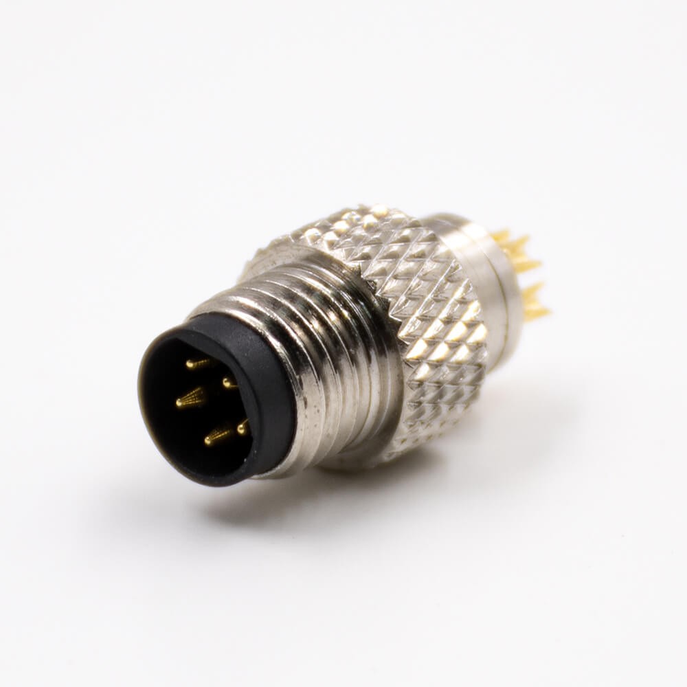M8公头5芯B扣带屏蔽直式组装接头接线焊接式注塑连接器