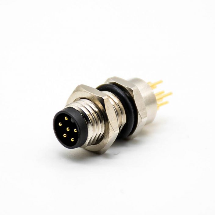 M8板端插座A编码6芯公直式PCB安装前锁板M8*1.0 M8板端插座A编码6芯公直式PCB安装前锁板M8*1.0