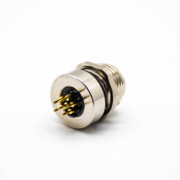 M8板端插座A编码6芯母直式PCB安装前锁板M8*1.0 M8板端插座A编码6芯母直式PCB安装前锁板M8*1.0