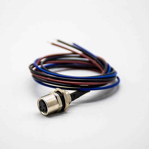 圆形连接器M8后锁板3芯母头防水直式焊线0.2米板端插座 圆形连接器M8后锁板3芯母头防水直式焊线0.2米板端插座