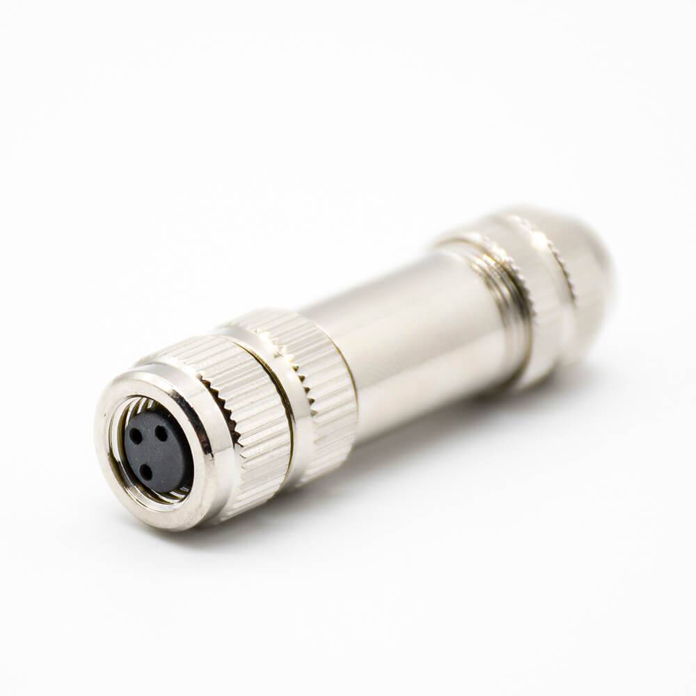 M8现场组装插头3芯母直式带屏蔽金属外壳M8*1.0