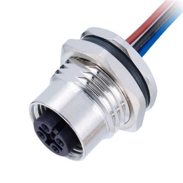M12 5芯传感器A扣母头板端焊线座子带线50CM AWG22带屏蔽 M12 5芯传感器A扣母头板端焊线座子带线50CM AWG22带屏蔽