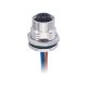 M12传感连接器 4pin D型板端母座子 前锁焊线1M AWG22 防水插头带屏蔽