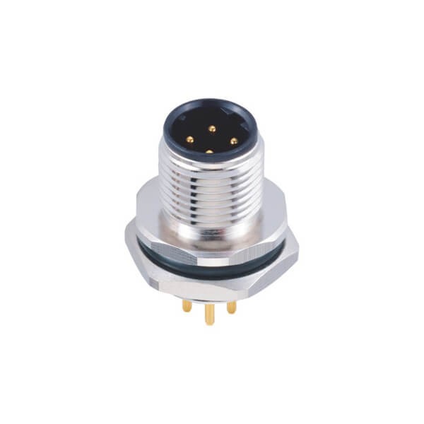 M12连接器4芯板端D型公座PCB插板式后锁工业防水传感连接器 M12连接器4芯板端D型公座PCB插板式后锁工业防水传感连接器