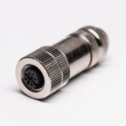 M12现场组装插头A编码4芯母直式带屏蔽金属外壳定制