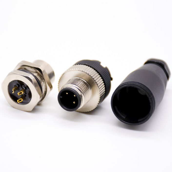 m12连接器3芯公转母直式焊线前锁板M12连接器A编码 m12连接器3芯公转母直式焊线前锁板M12连接器A编码
