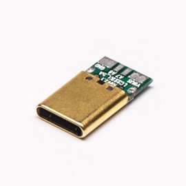 Type C公头直式USB连接器单面12pin镀金带PCB板